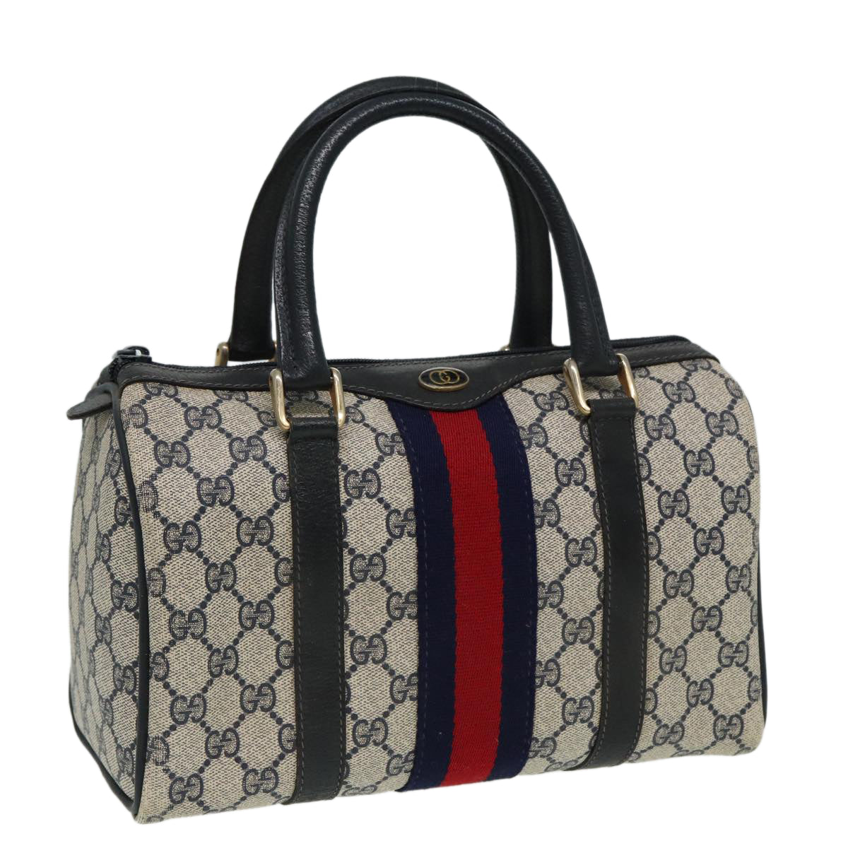 GUCCI GG Canvas Boston Bag PVC Leather Navy 40 3841 Auth 81871