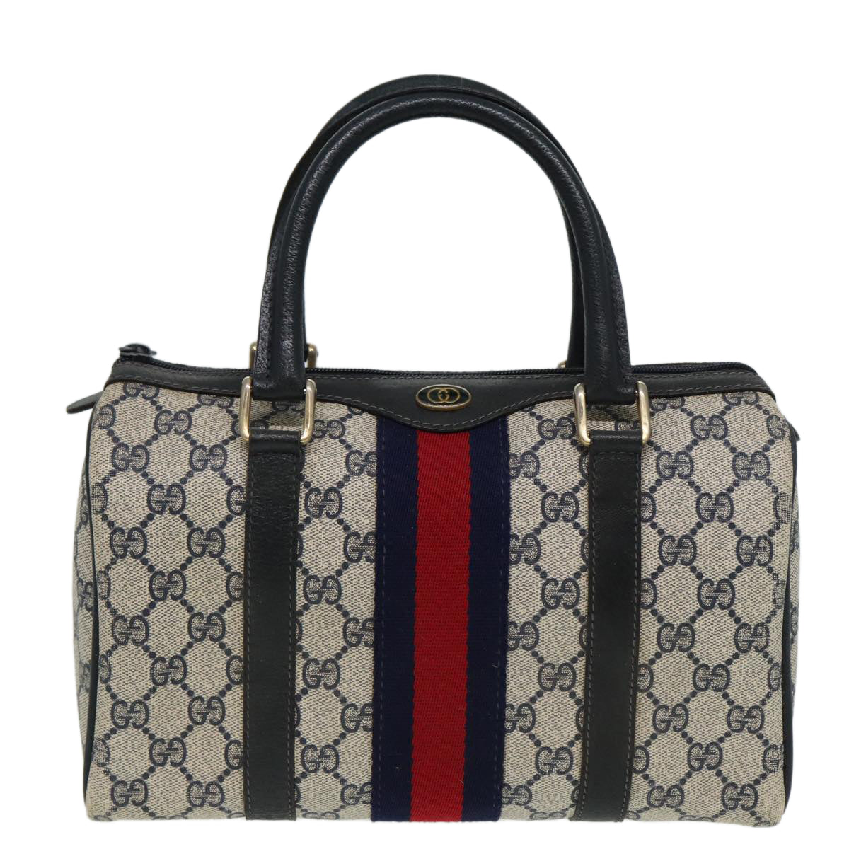 GUCCI GG Canvas Boston Bag PVC Leather Navy 40 3841 Auth 81871