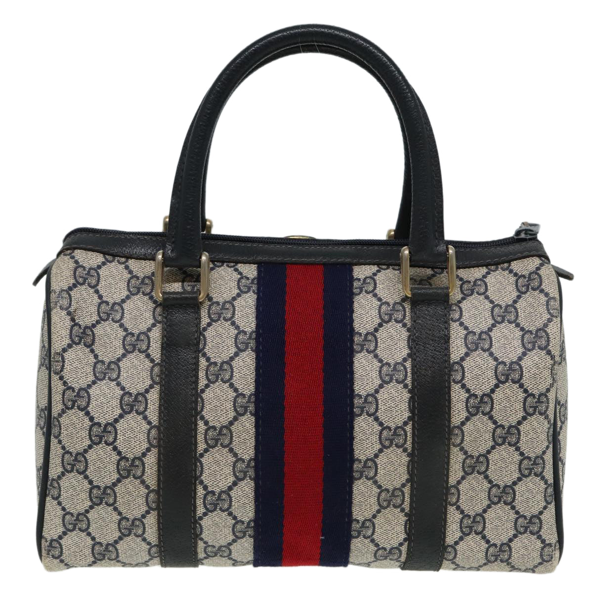 GUCCI GG Canvas Boston Bag PVC Leather Navy 40 3841 Auth 81871 - 0