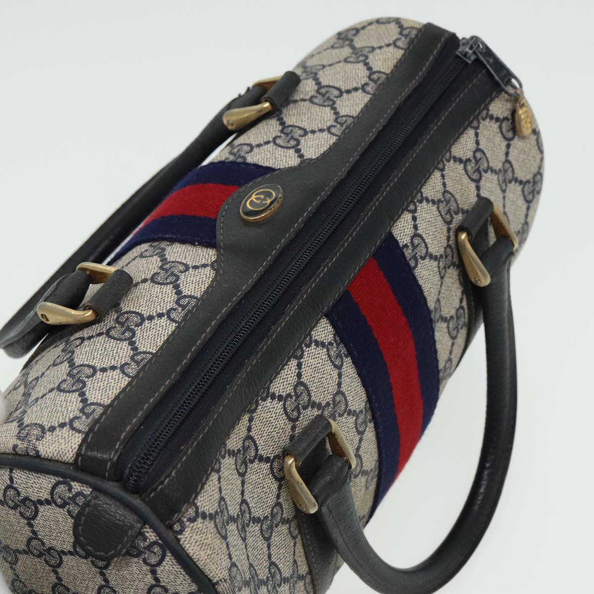 GUCCI GG Canvas Boston Bag PVC Leather Navy 40 3841 Auth 81871