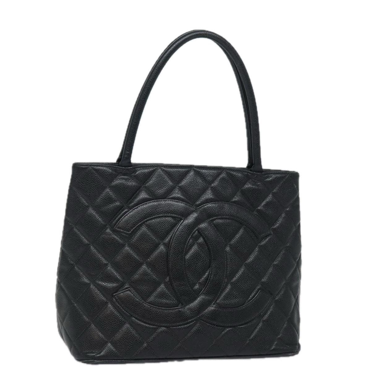 CHANEL Tote Bag Caviar Skin Standard Black CC Auth 81876