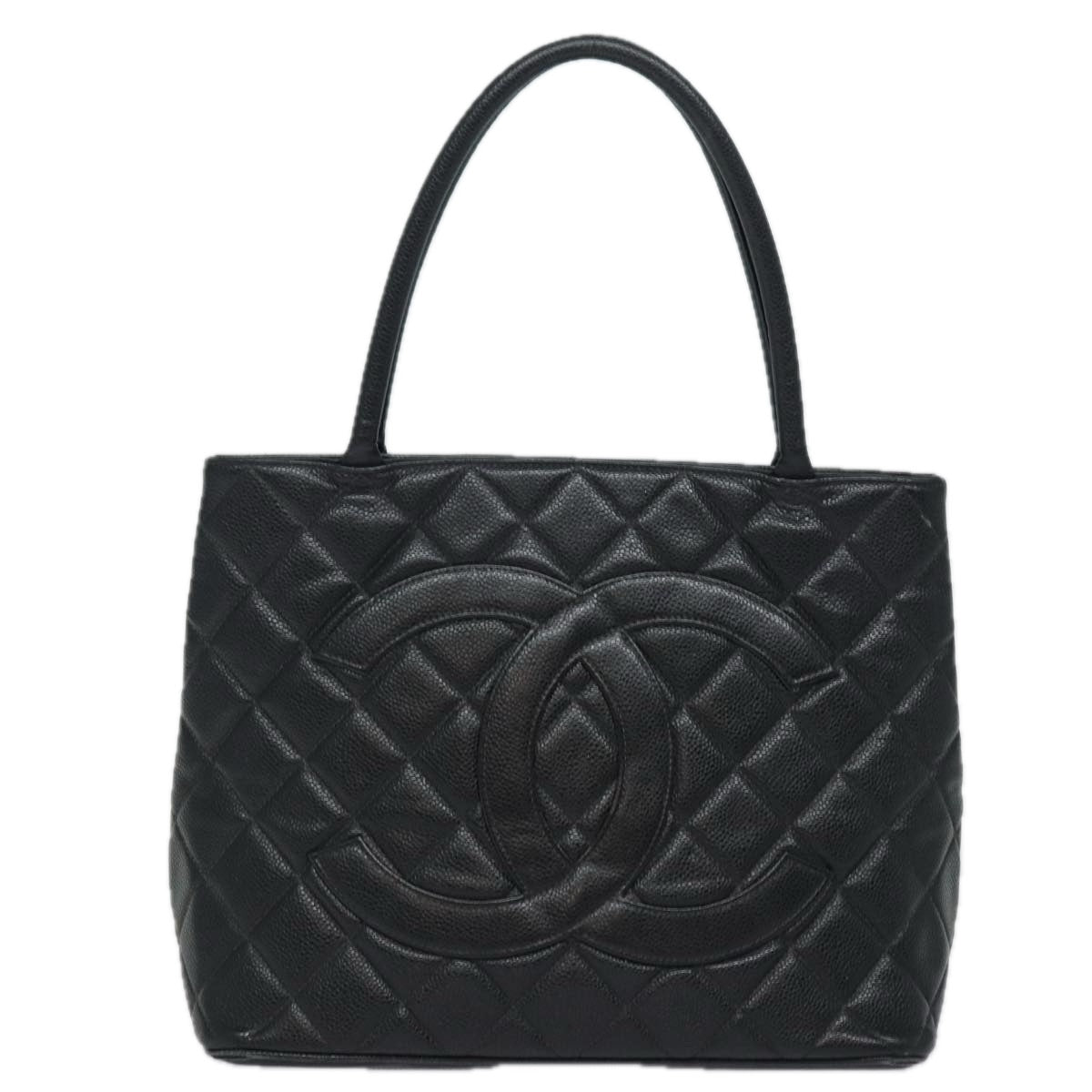 CHANEL Tote Bag Caviar Skin Standard Black CC Auth 81876 - 0