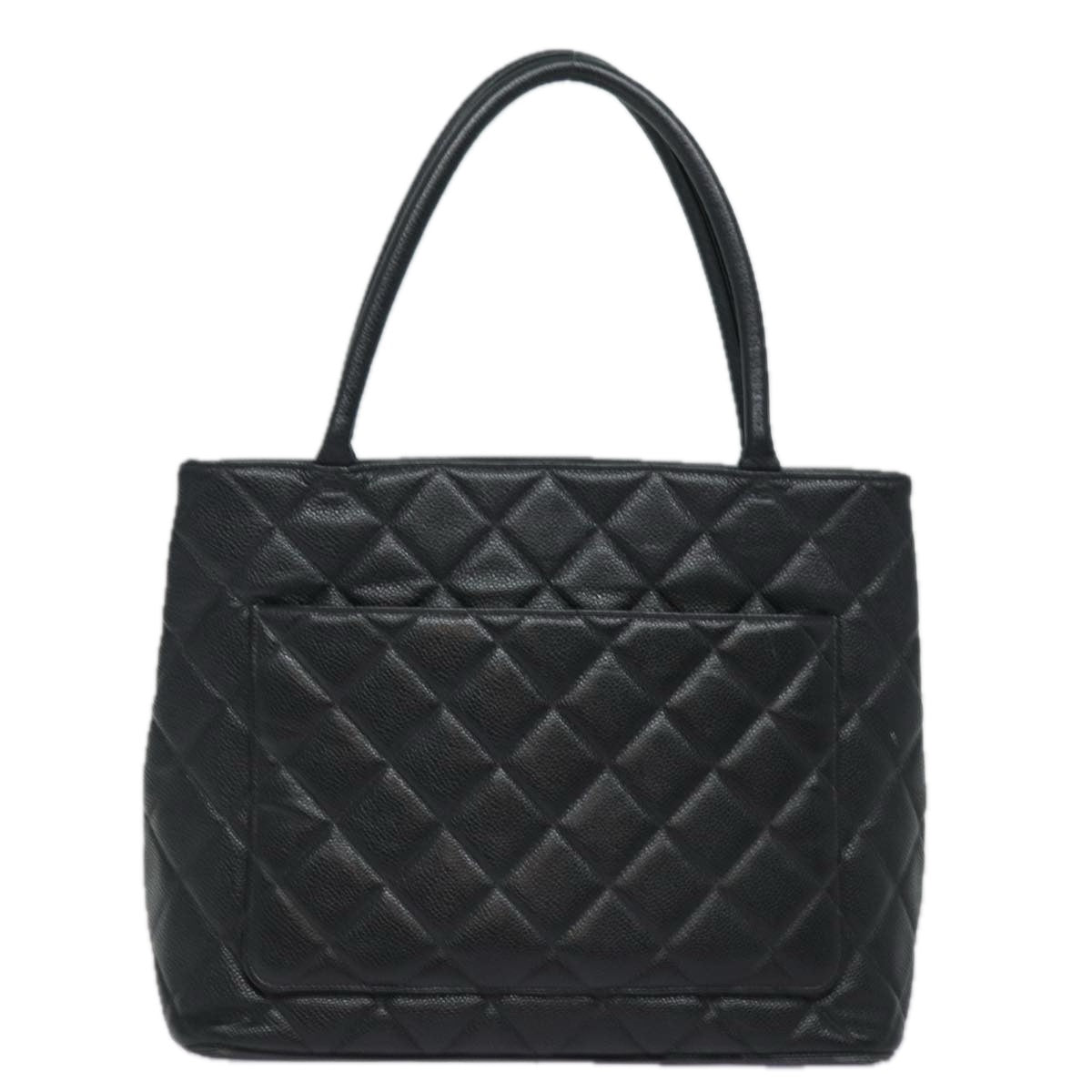 CHANEL Tote Bag Caviar Skin Standard Black CC Auth 81876