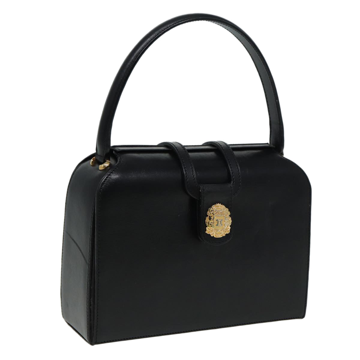 CELINE Hand Bag Leather Black Auth 81877