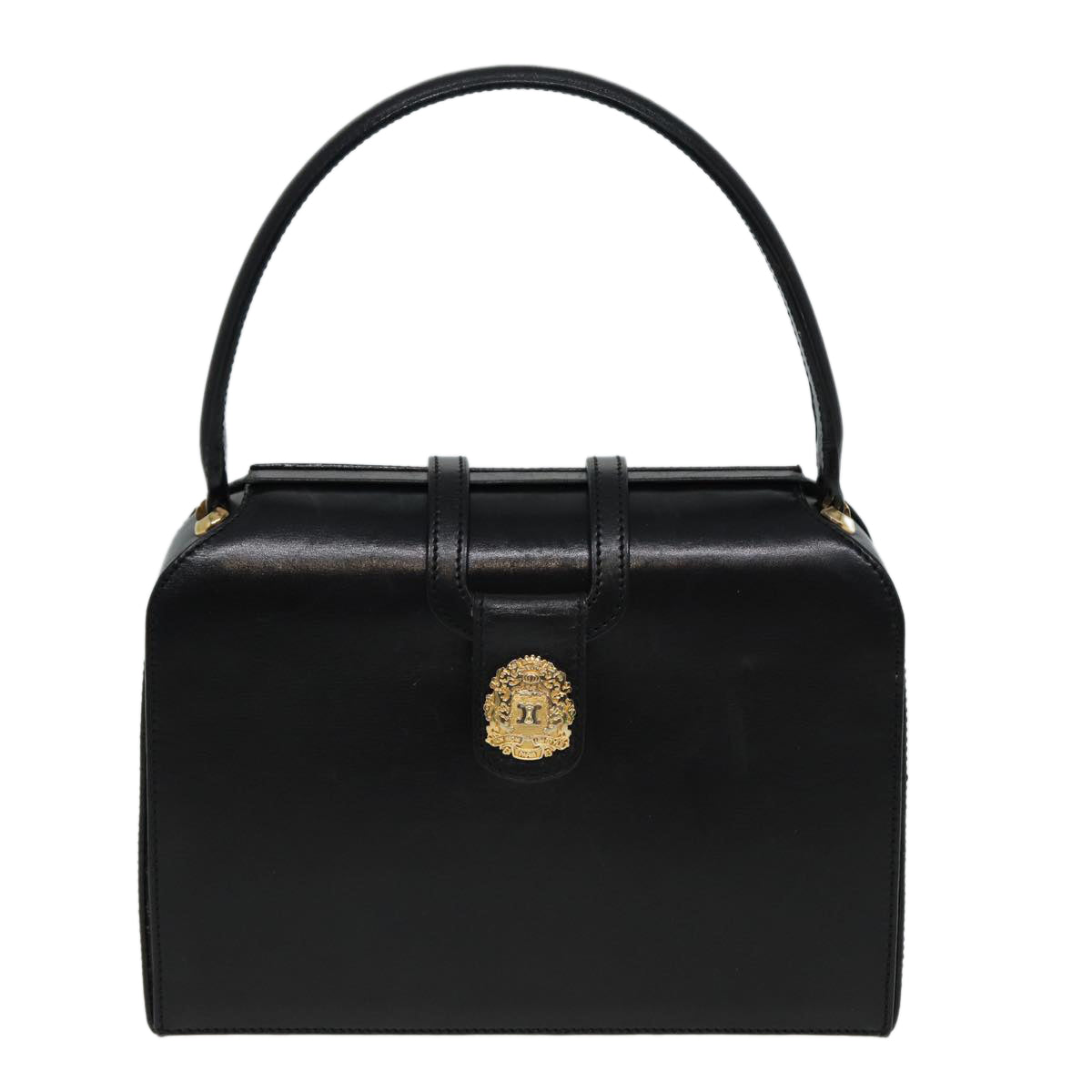 CELINE Hand Bag Leather Black Auth 81877