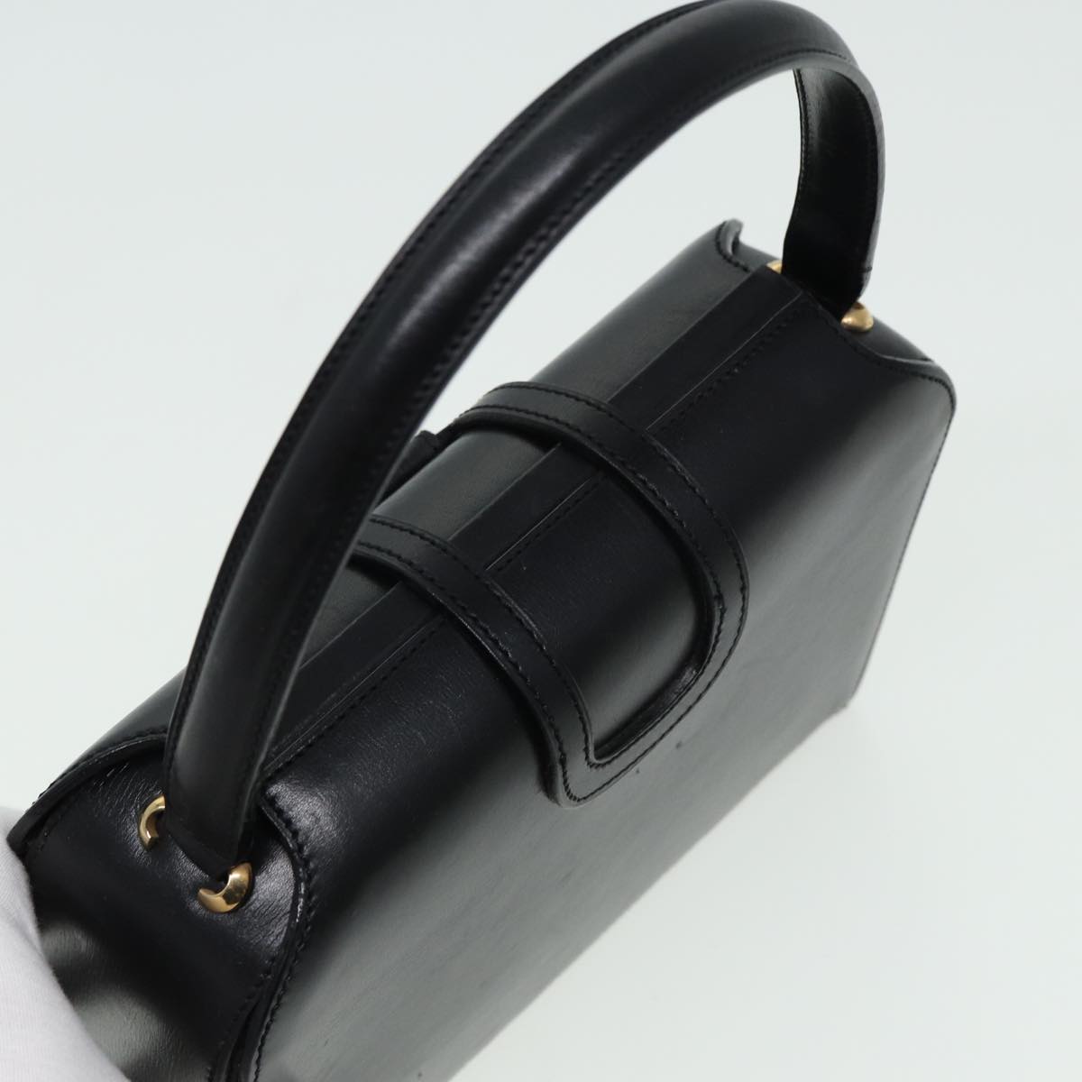 CELINE Hand Bag Leather Black Auth 81877