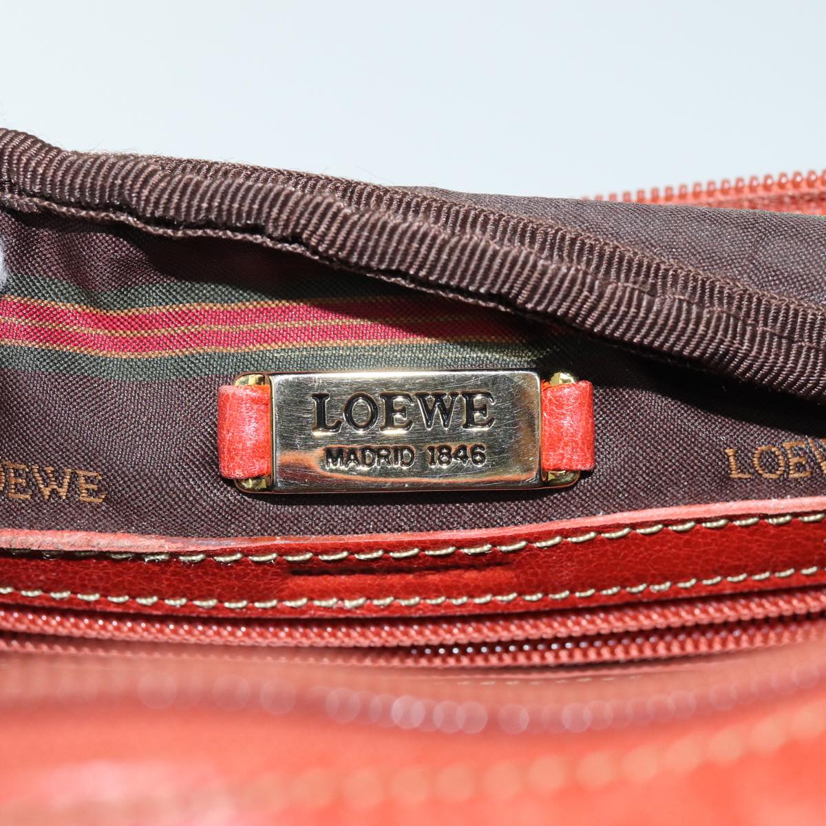 LOEWE Shoulder Bag Leather Orange Auth 81886