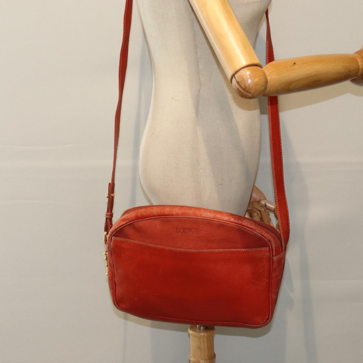 LOEWE Shoulder Bag Leather Orange Auth 81886