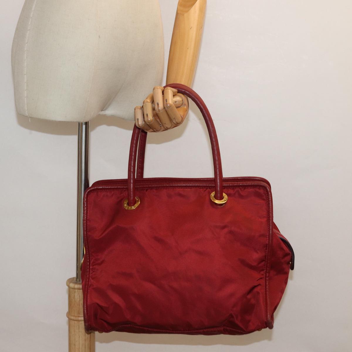 CELINE Hand Bag Nylon Red Auth 81901