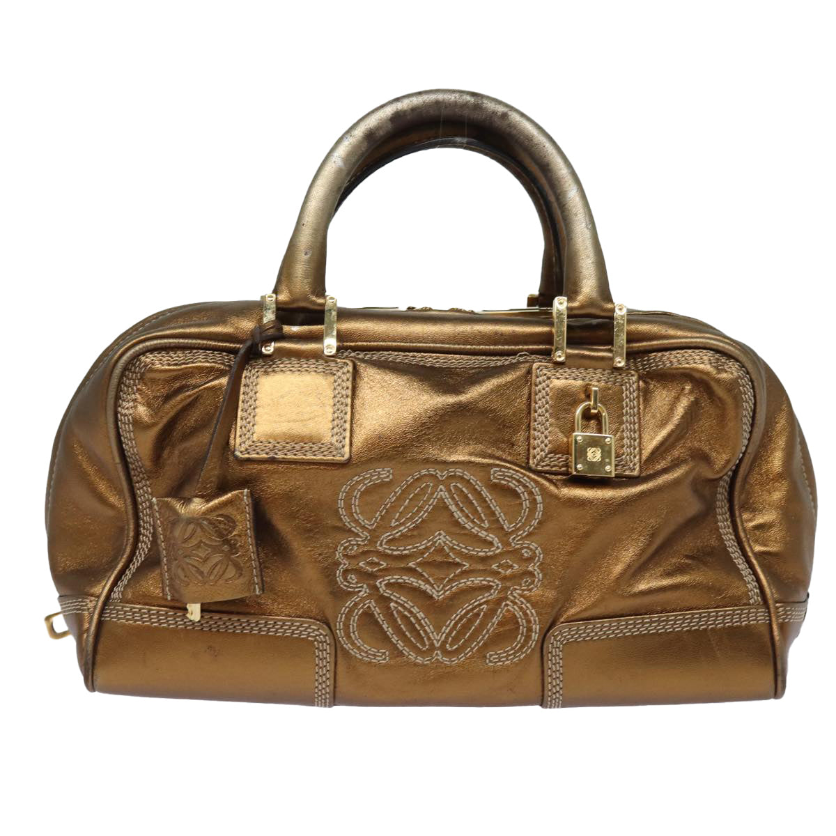 LOEWE Anagram Americana 28 Hand Bag Leather Gold Tone Auth 81906