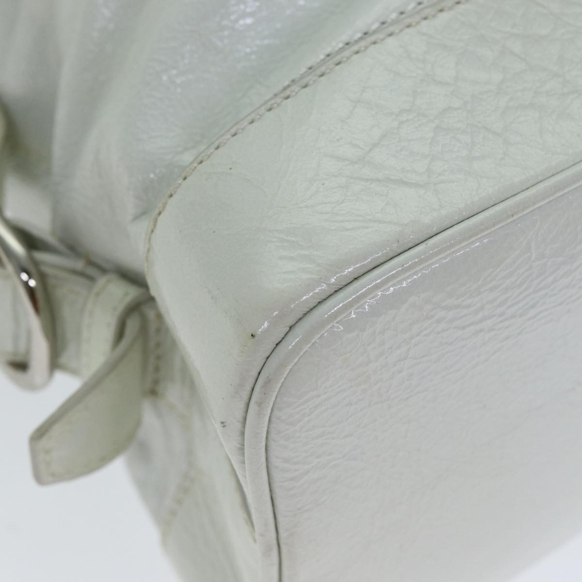 CELINE Hand Bag Enamel White Auth 81909