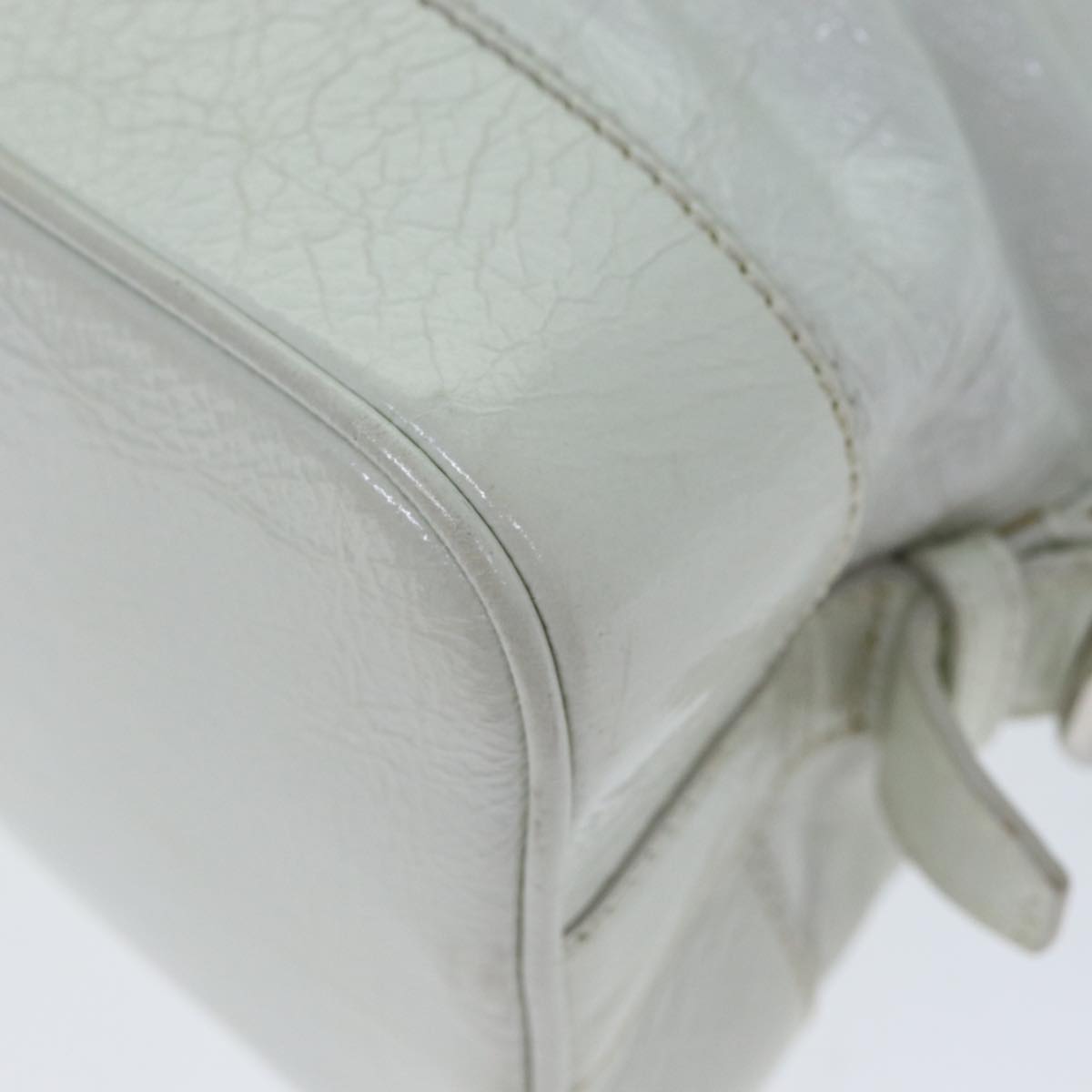 CELINE Hand Bag Enamel White Auth 81909