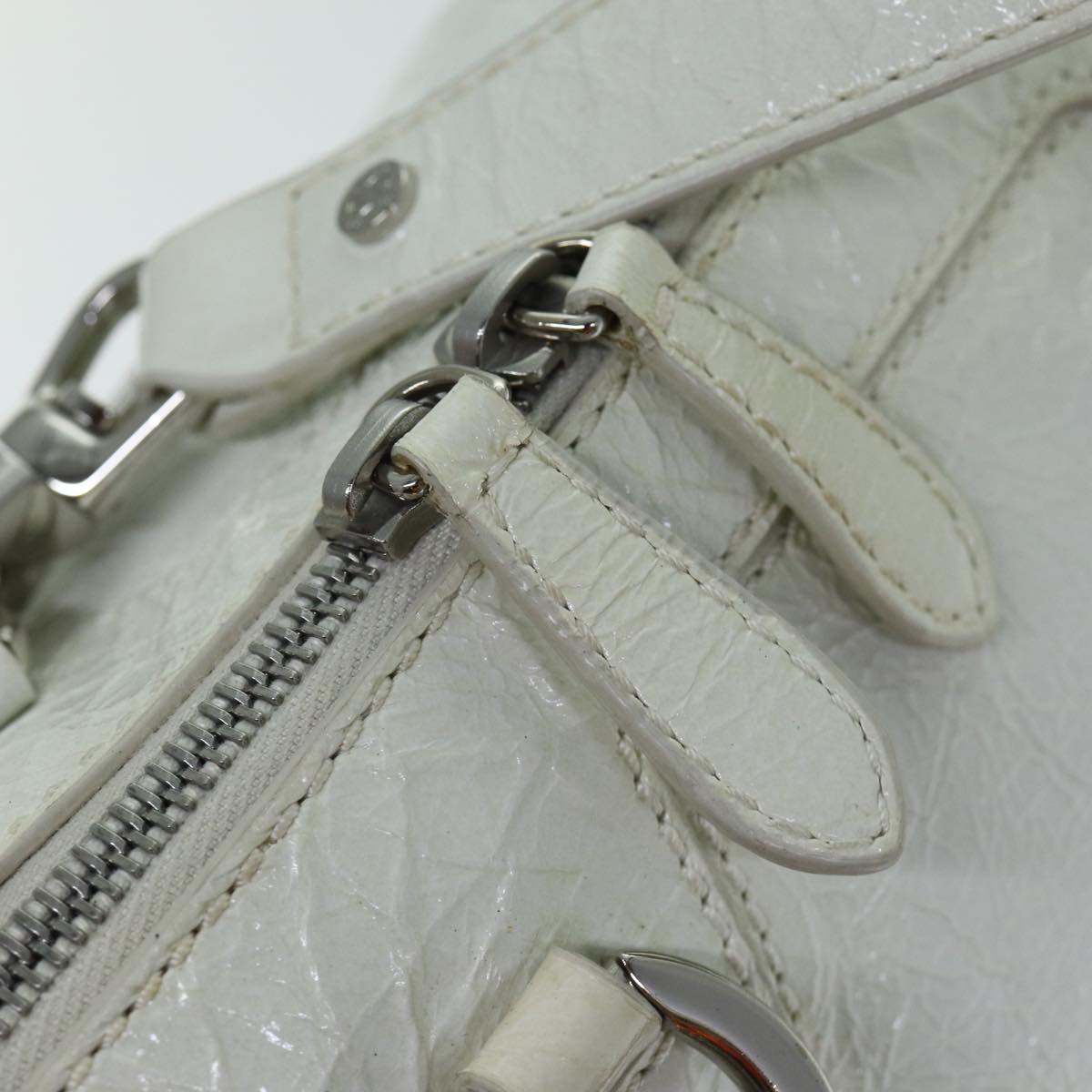 CELINE Hand Bag Enamel White Auth 81909