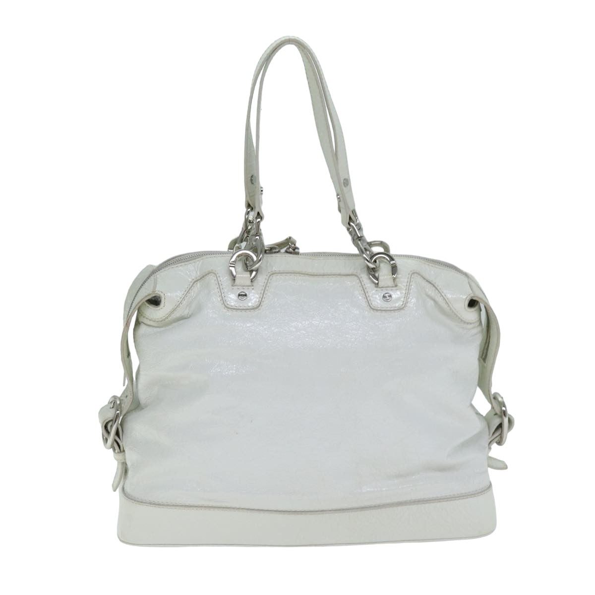 CELINE Hand Bag Enamel White Auth 81909