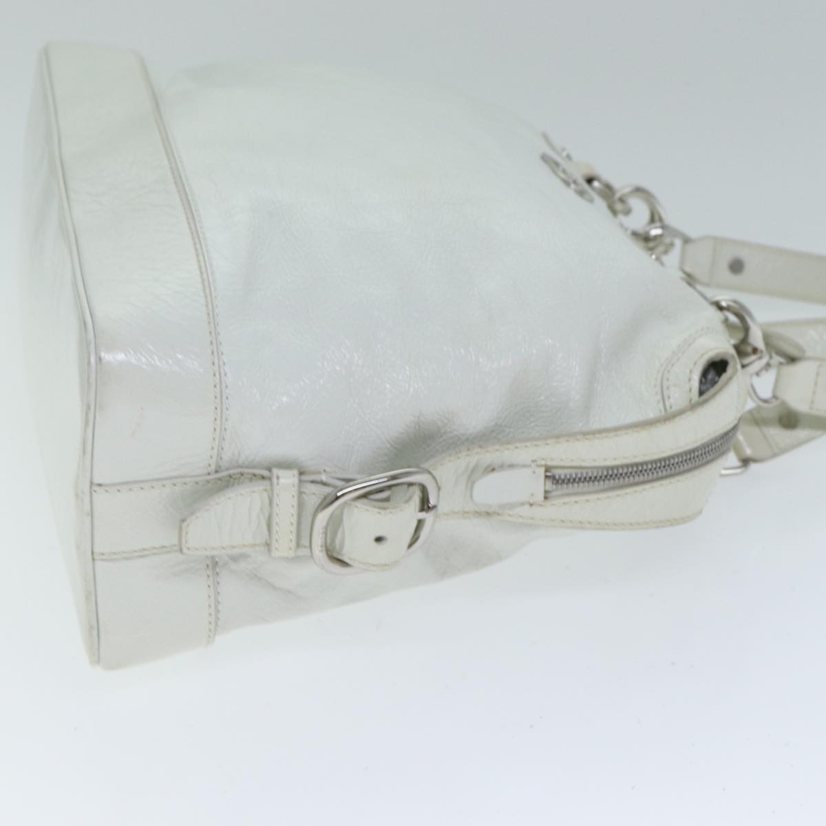 CELINE Hand Bag Enamel White Auth 81909