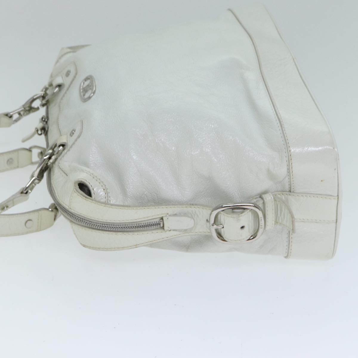 CELINE Hand Bag Enamel White Auth 81909