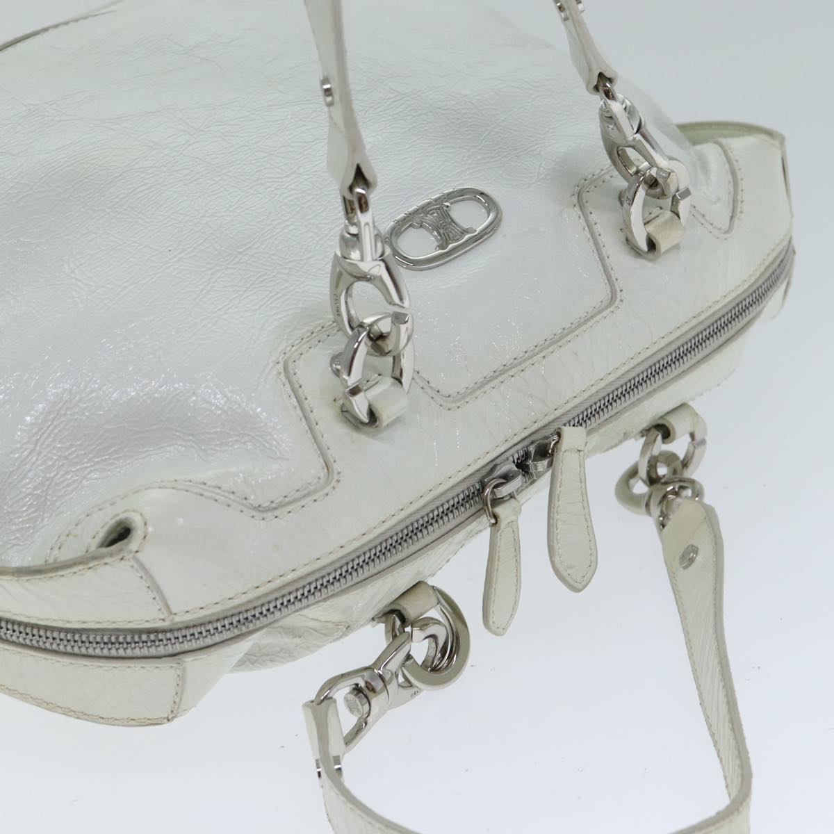 CELINE Hand Bag Enamel White Auth 81909