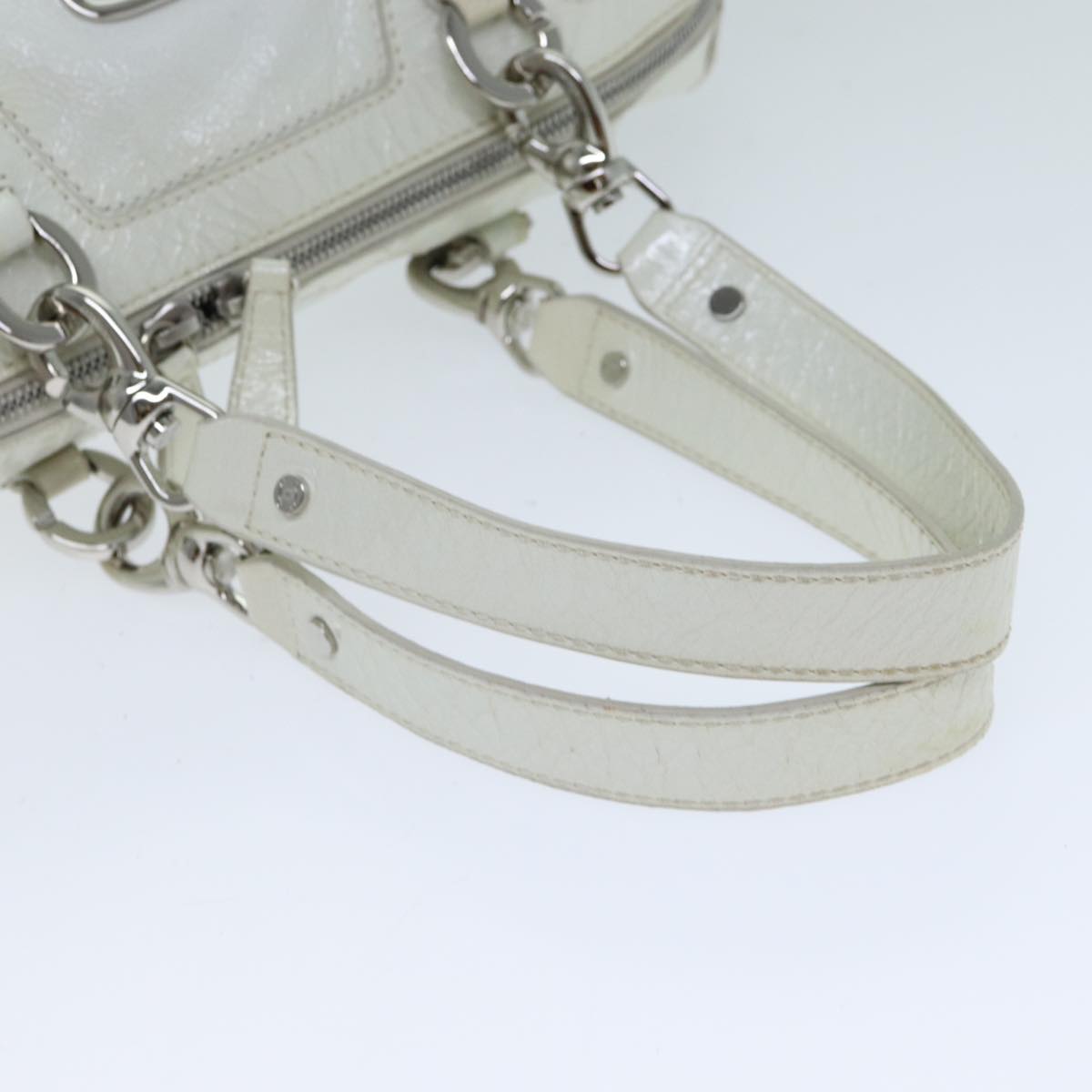 CELINE Hand Bag Enamel White Auth 81909