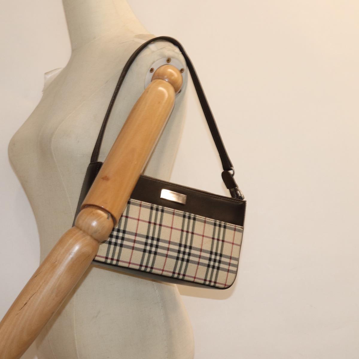 BURBERRY Nova Check Hand Bag Canvas Beige Auth 81919