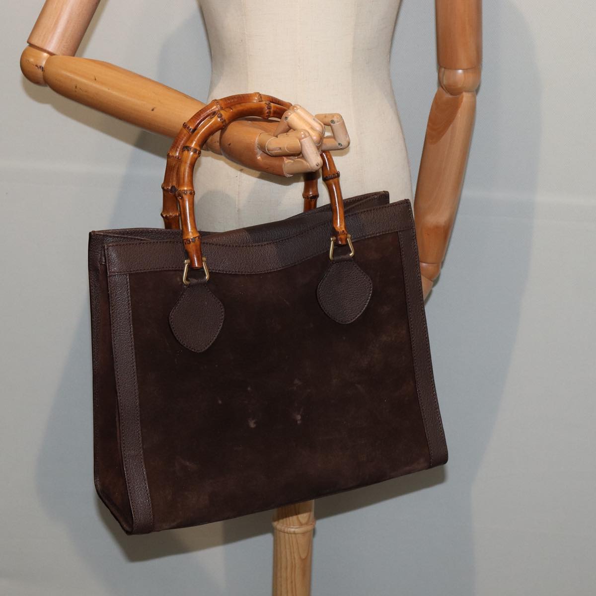 GUCCI Bamboo Hand Bag Suede Outlet Brown 002 1095 0260 Auth 81930