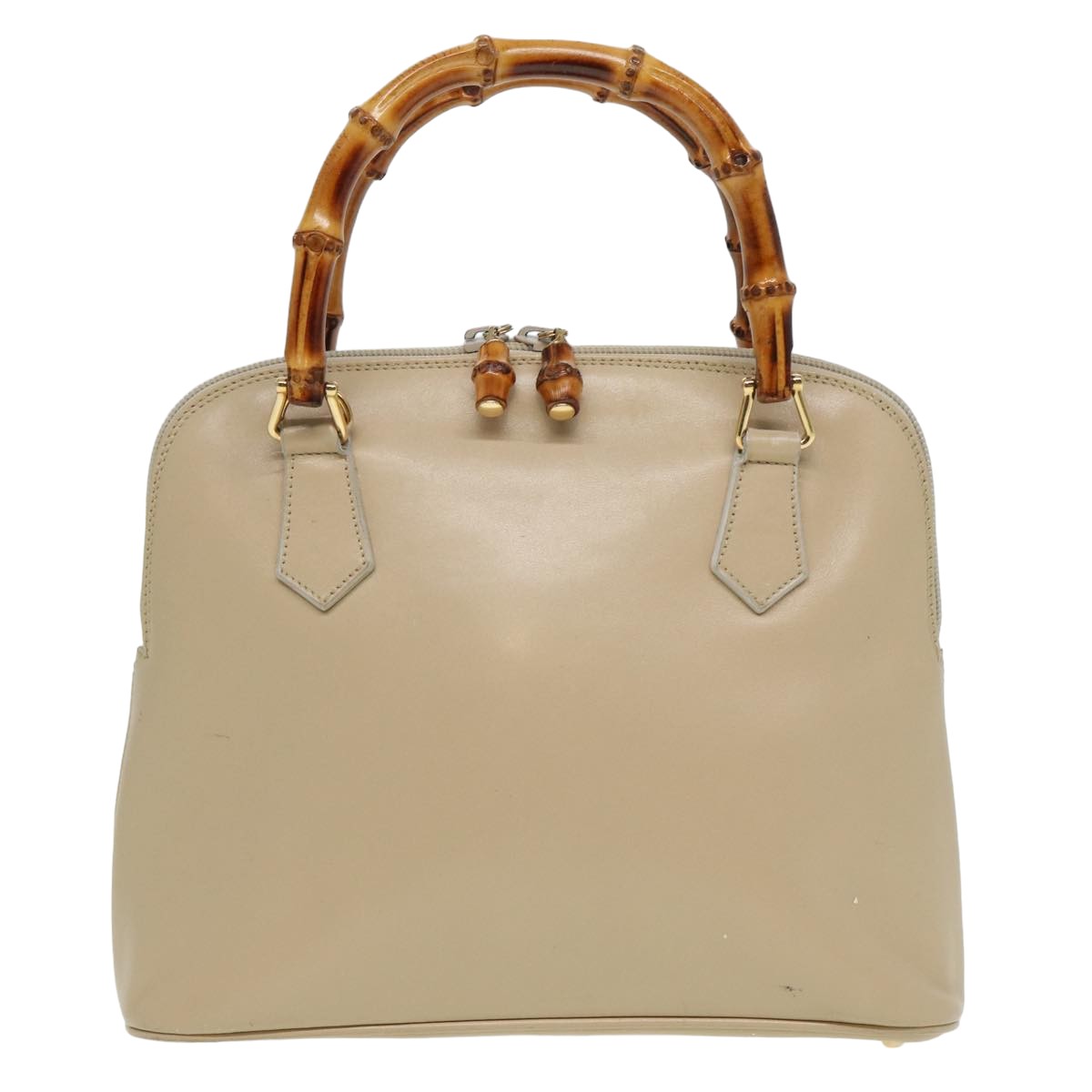 GUCCI Bamboo Hand Bag Leather Beige Auth 81937