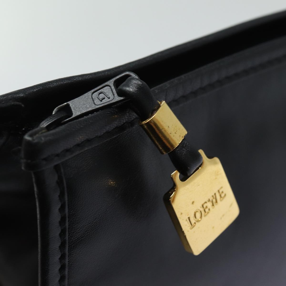 LOEWE Anagram Clutch Bag Leather Black Auth 81940