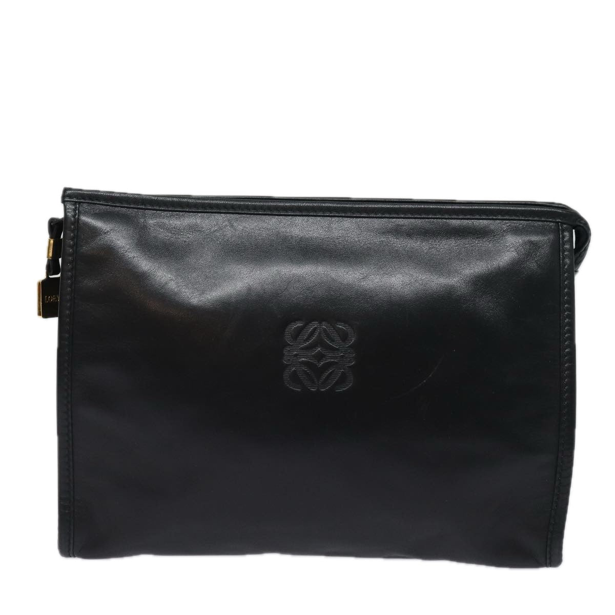 LOEWE Anagram Clutch Bag Leather Black Auth 81940