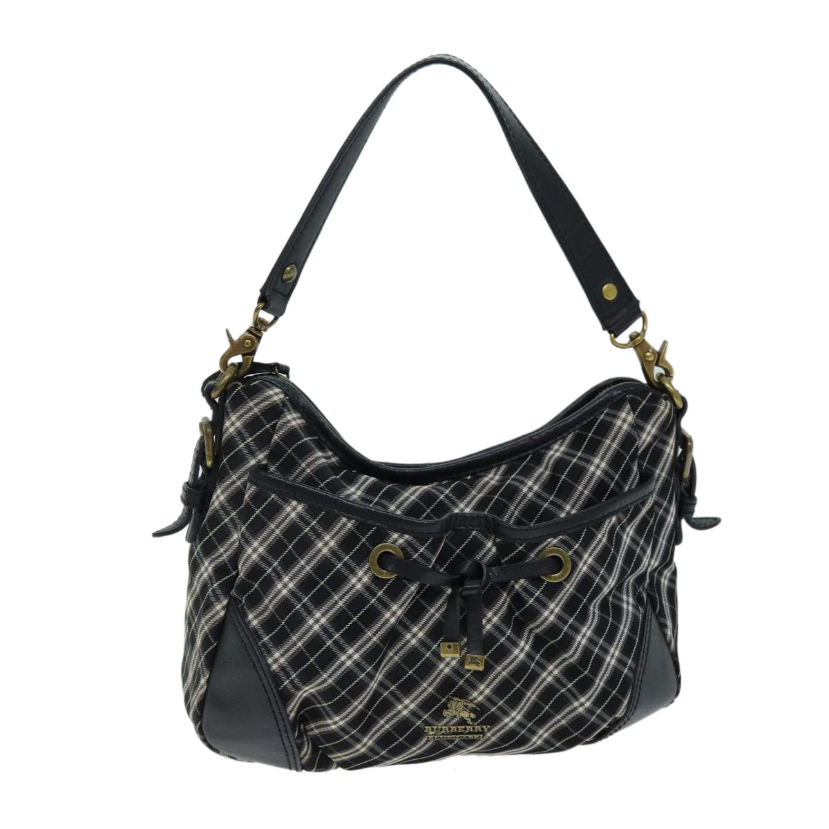 BURBERRY Nova Check Blue Label Hand Bag Nylon Black Auth 81944