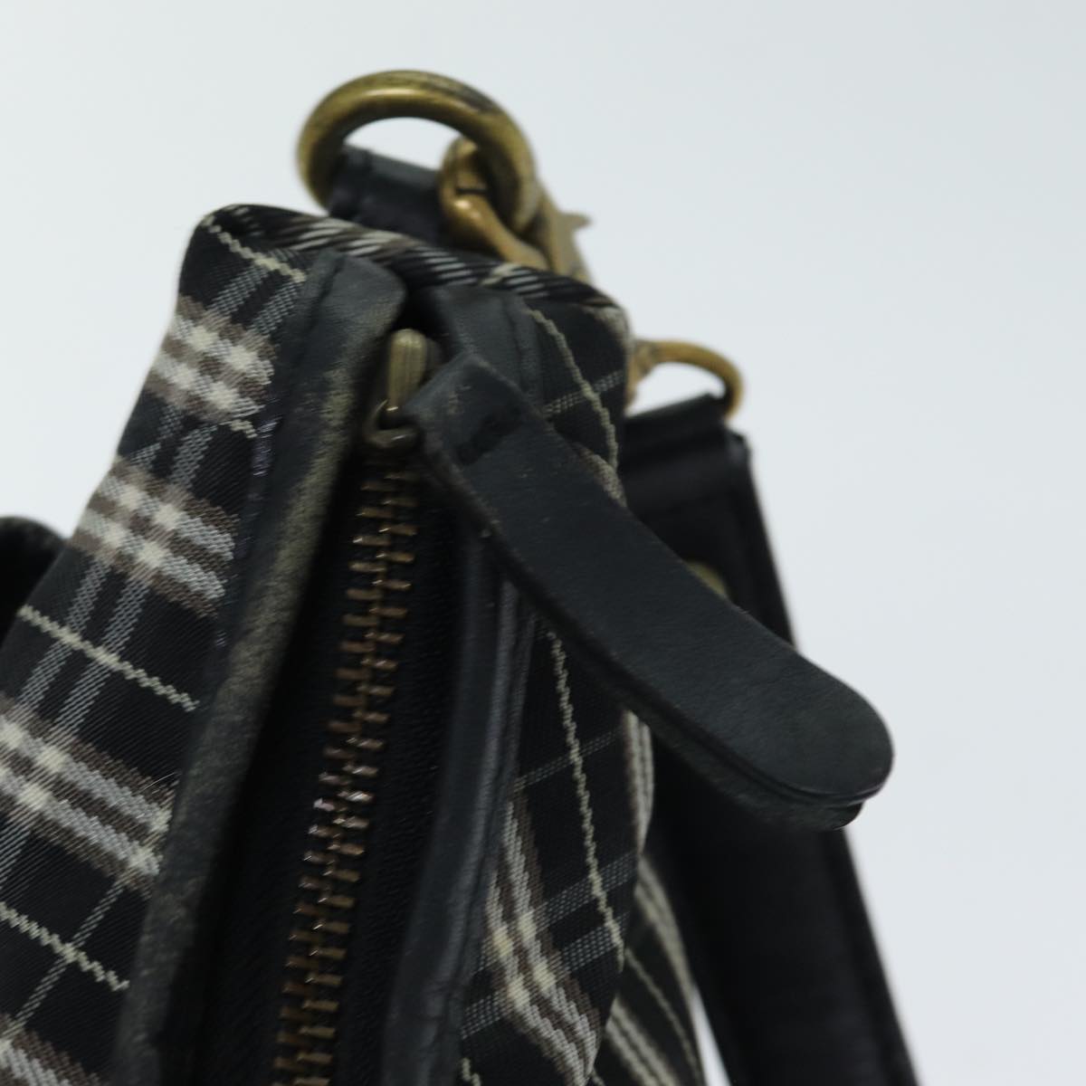 BURBERRY Nova Check Blue Label Hand Bag Nylon Black Auth 81944