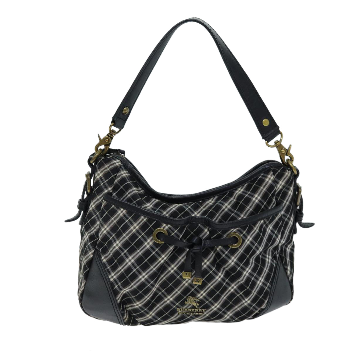 BURBERRY Nova Check Blue Label Hand Bag Nylon Black Auth 81944