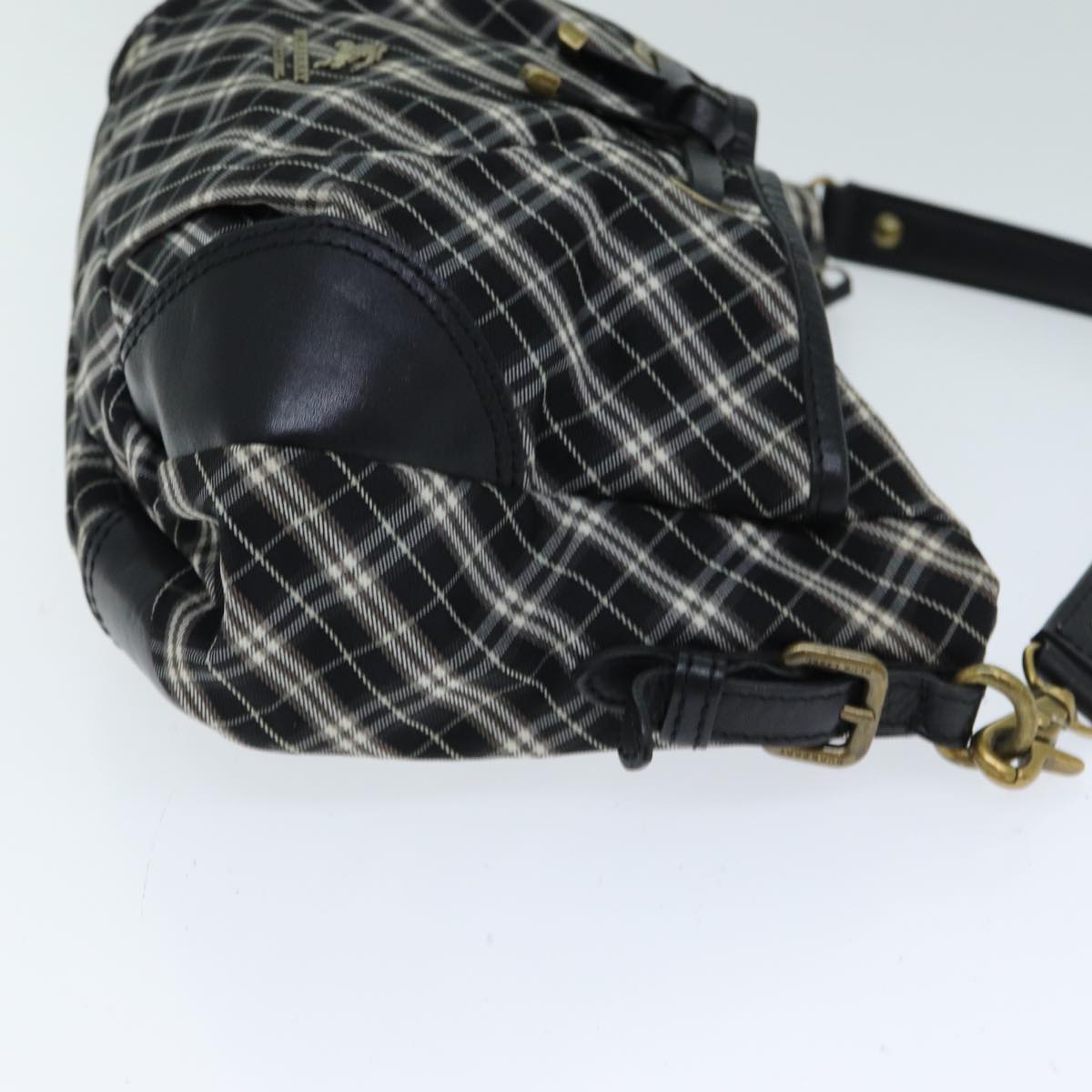 BURBERRY Nova Check Blue Label Hand Bag Nylon Black Auth 81944