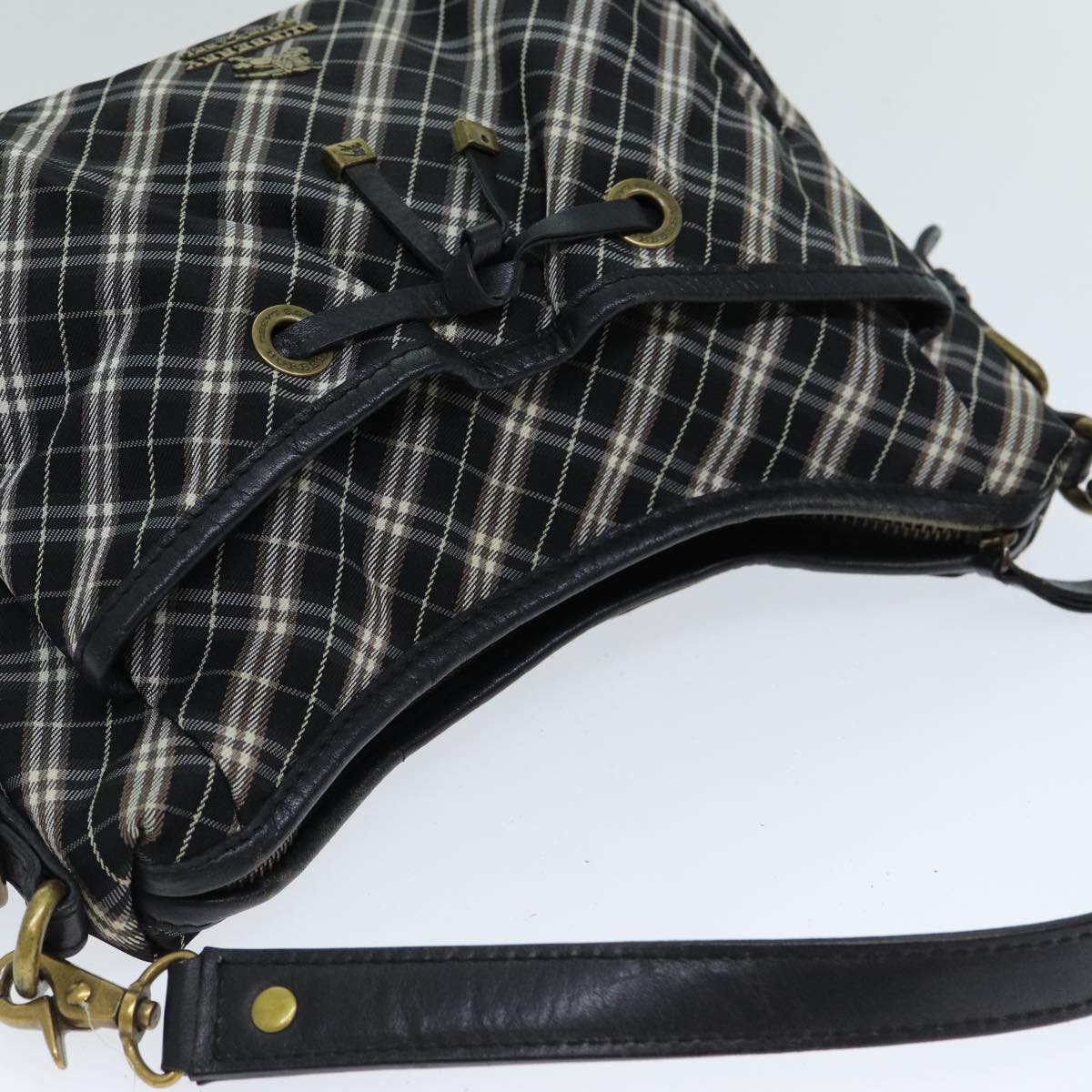 BURBERRY Nova Check Blue Label Hand Bag Nylon Black Auth 81944