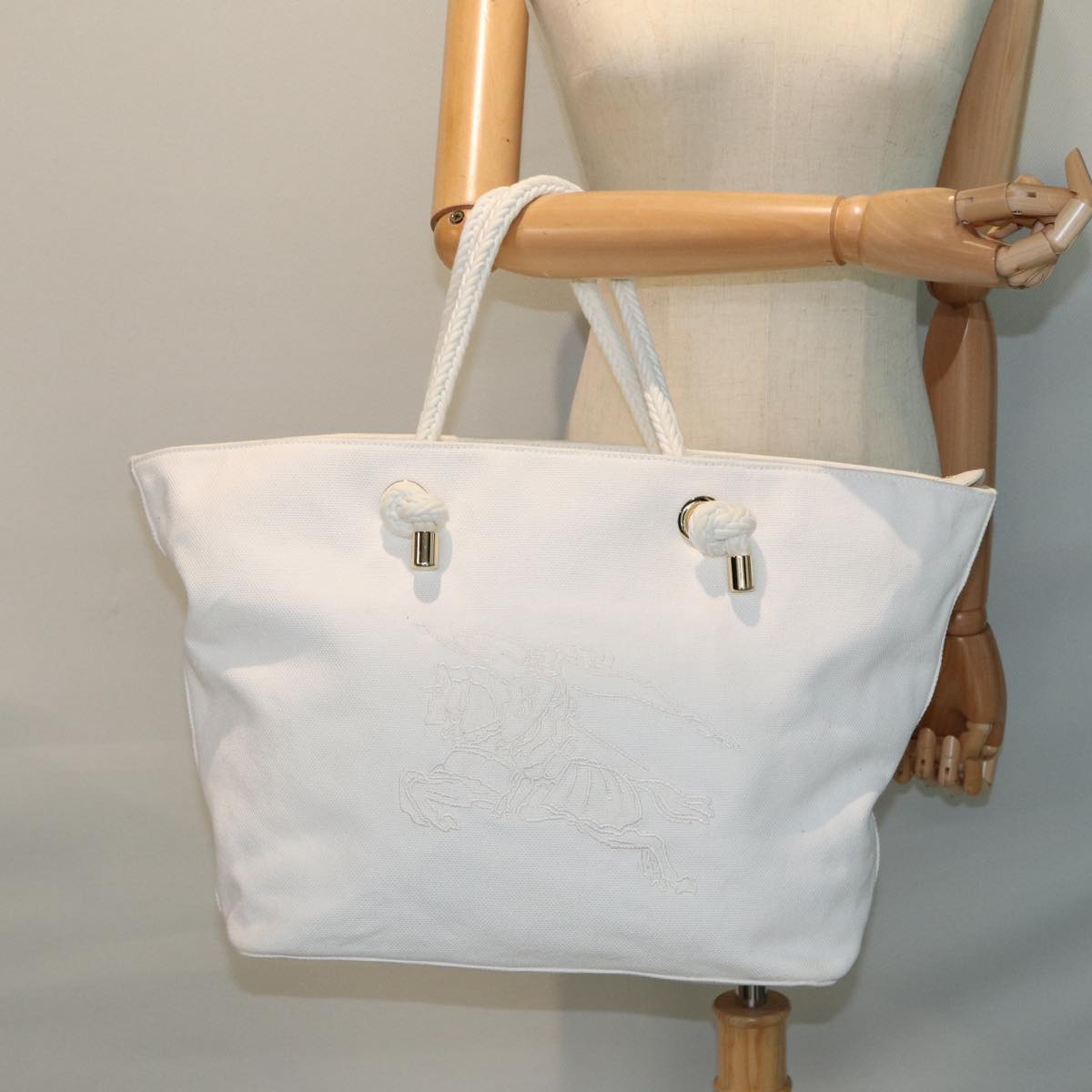 BURBERRY Tote Bag Canvas White Auth 81965