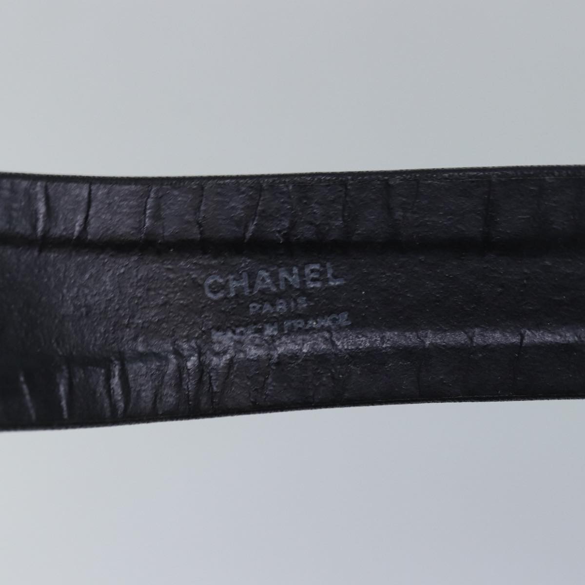 CHANEL COCO Mark Necktie Lamb Skin Black CC Auth 81970