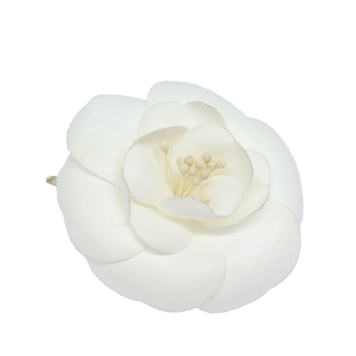 CHANEL Camelia Brooch Canvas White CC Auth 81971