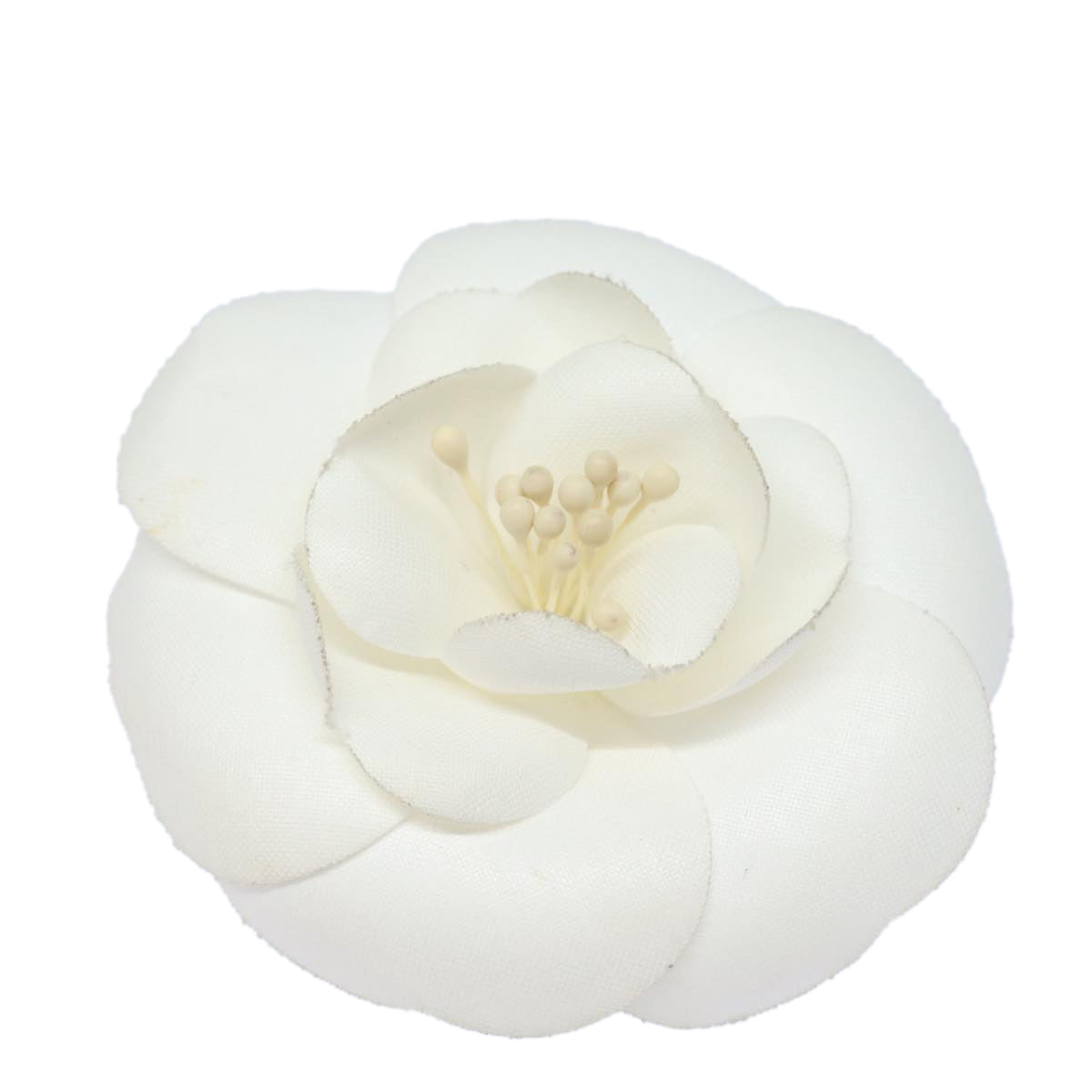 CHANEL Camelia Brooch Canvas White CC Auth 81971 - 0