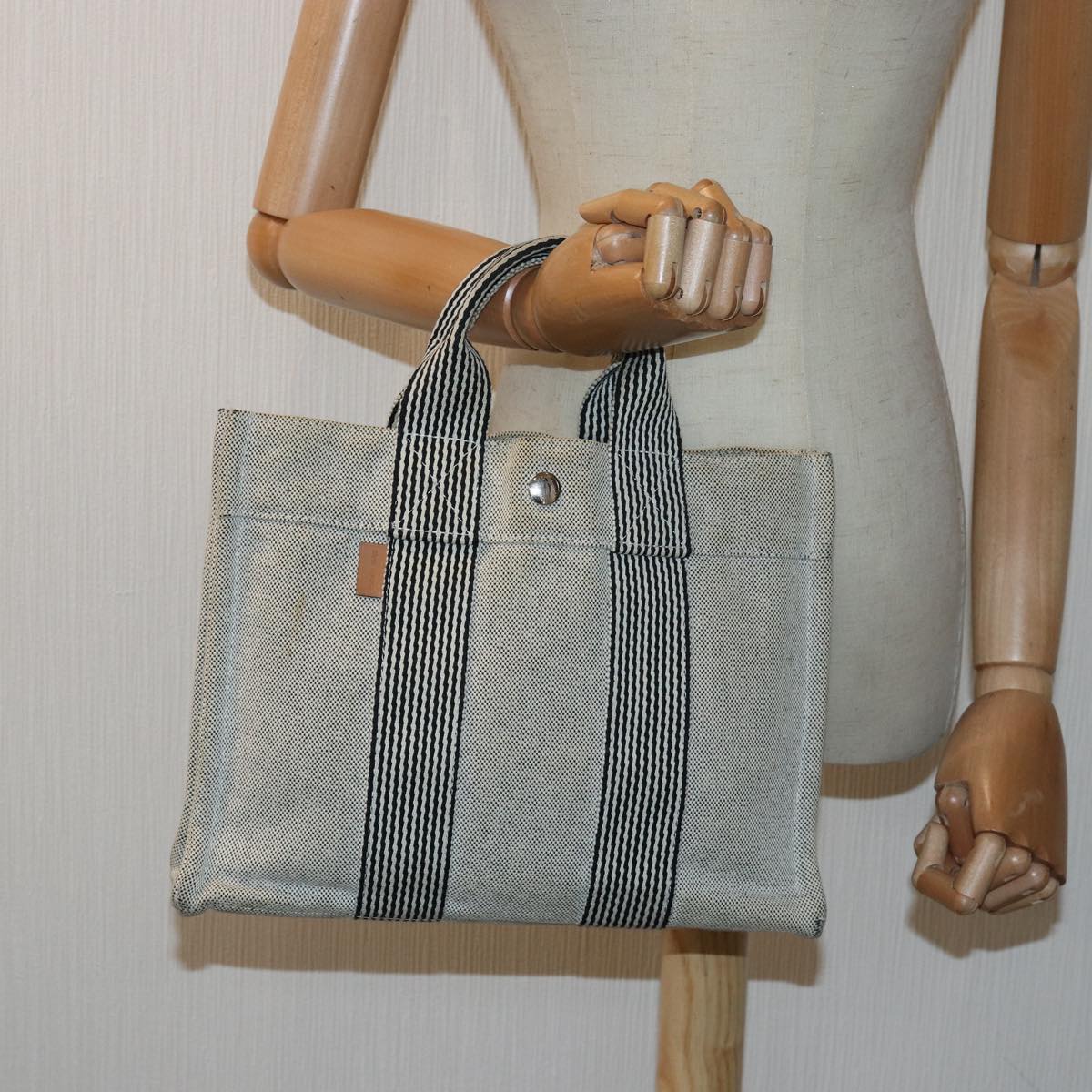 HERMES New Fourre Tout PM Hand Bag Canvas Gray Auth 81977