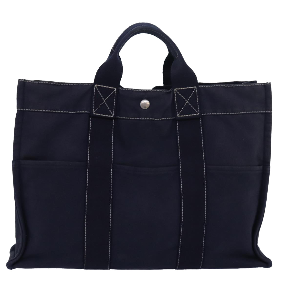 HERMES Deauville MM Tote Bag Canvas Navy Auth 81981 - 0