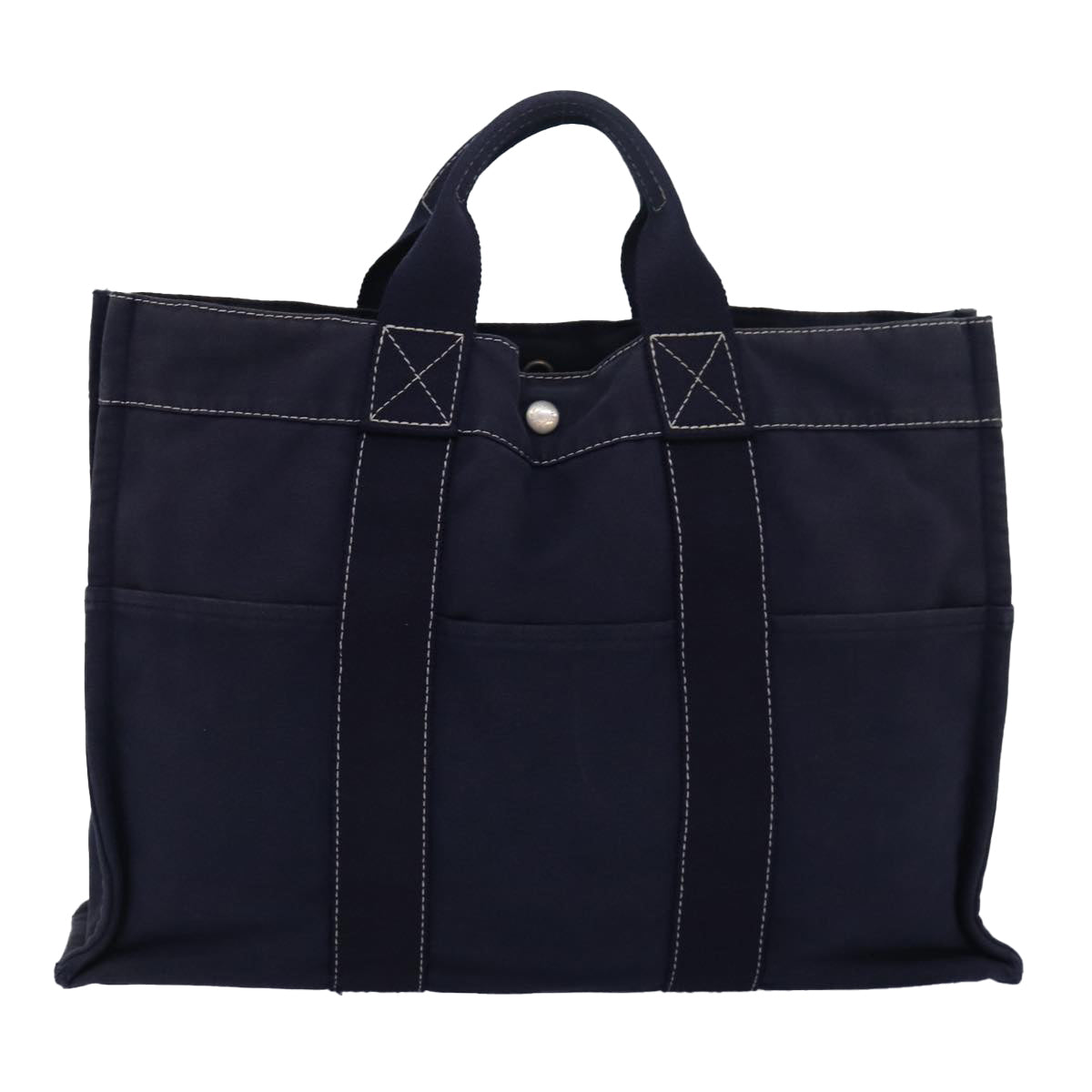 HERMES Deauville MM Tote Bag Canvas Navy Auth 81981