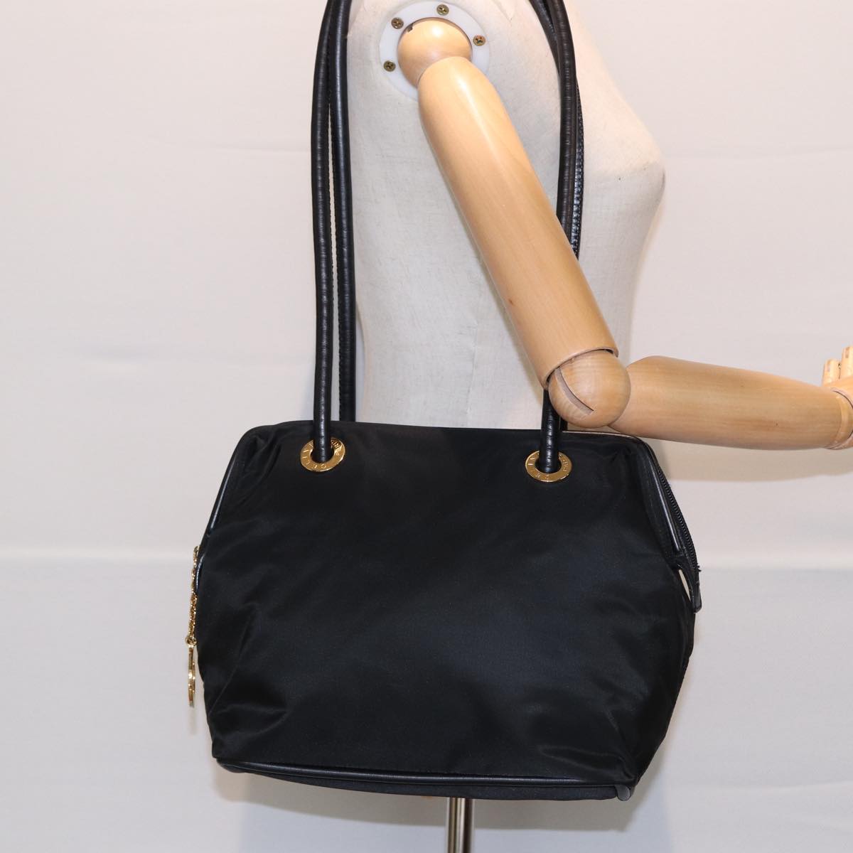 CELINE Shoulder Bag Nylon Black Auth 82007