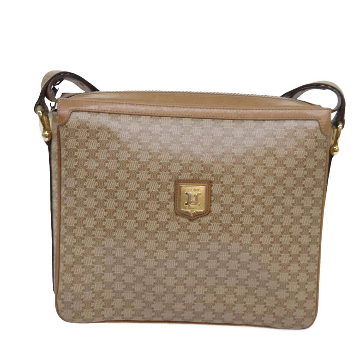 CELINE Macadam Canvas Shoulder Bag Beige Auth 82010