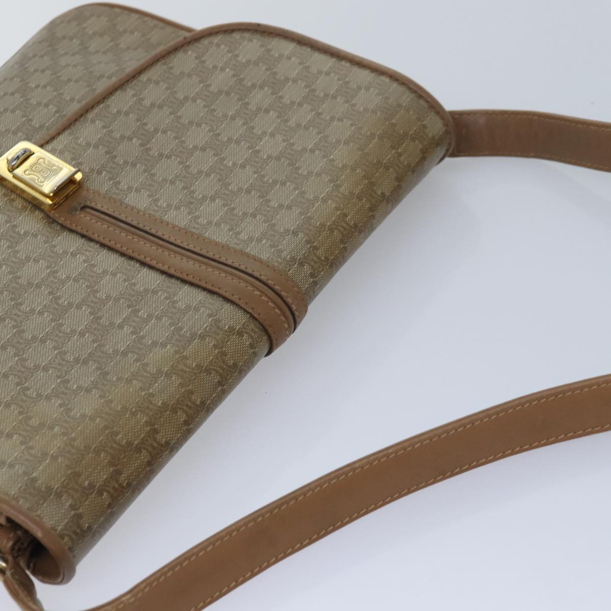 CELINE Macadam Canvas Shoulder Bag Beige Auth 82011