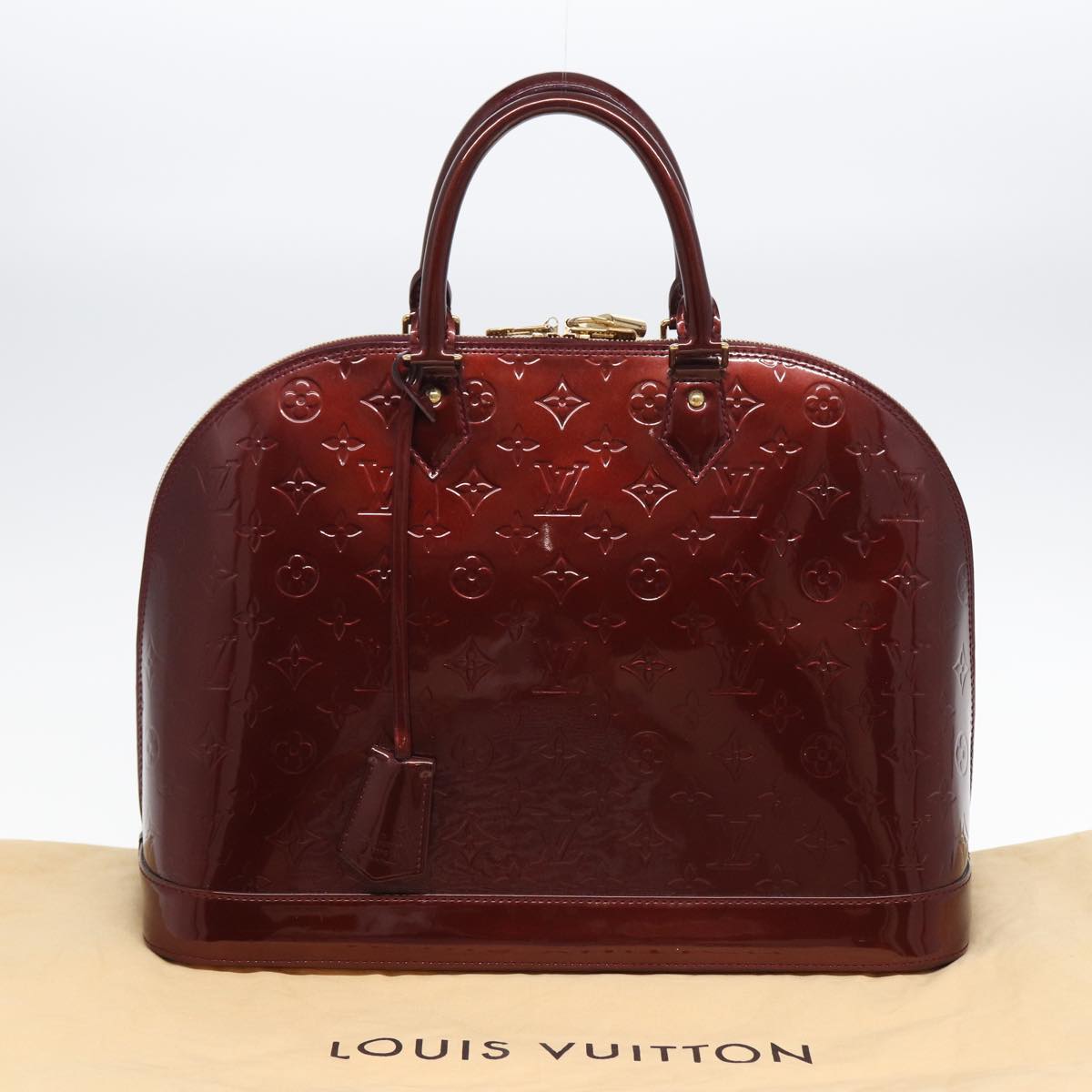 LOUIS VUITTON Monogram Vernis Alma MM Hand Bag Rouge Favist M91687 LV Auth 82016