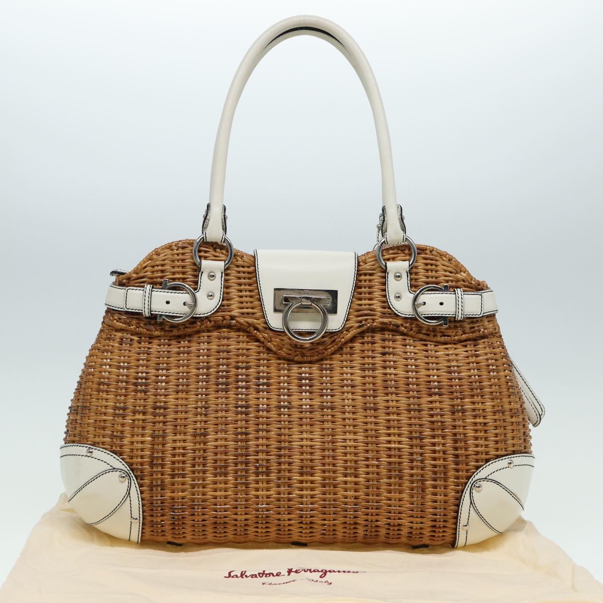 Salvatore Ferragamo Gancini Hand Bag Wicker Red Auth 82020