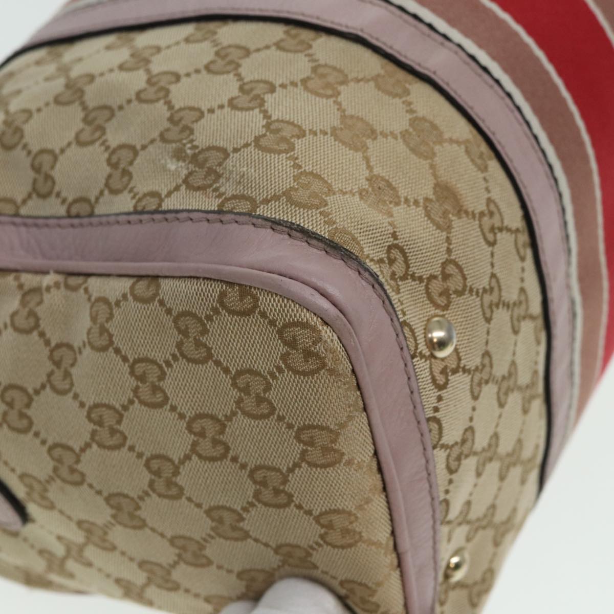 GUCCI GG Canvas Boston Bag 2way Beige Pink Auth 82022