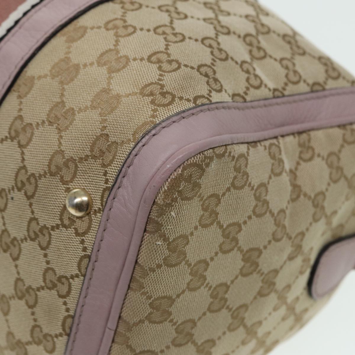 GUCCI GG Canvas Boston Bag 2way Beige Pink Auth 82022