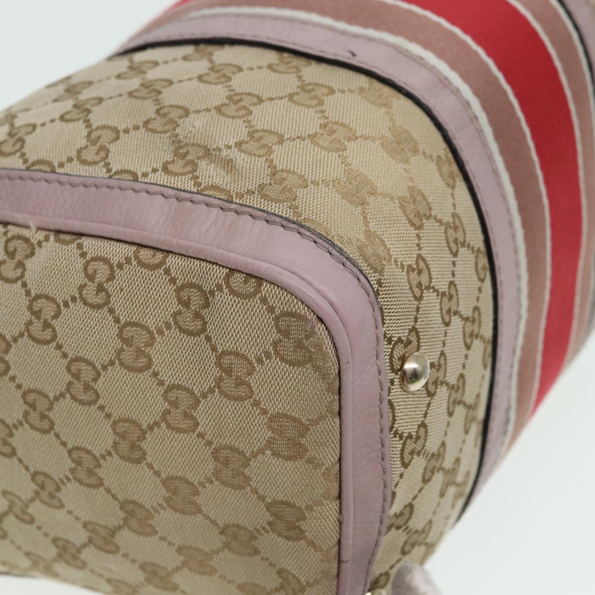 GUCCI GG Canvas Boston Bag 2way Beige Pink Auth 82022