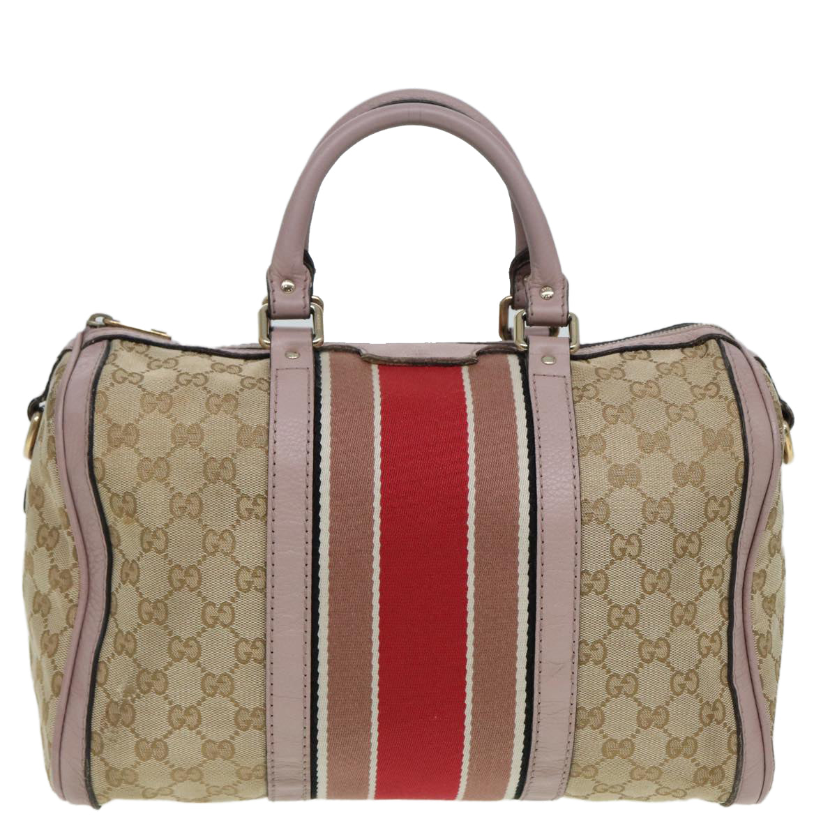 GUCCI GG Canvas Boston Bag 2way Beige Pink Auth 82022 - 0