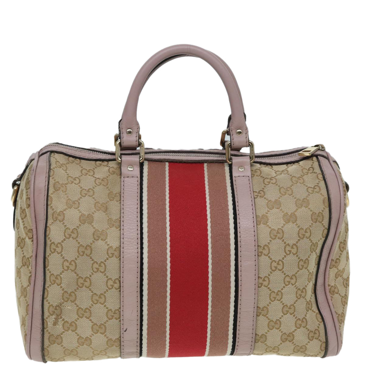 GUCCI GG Canvas Boston Bag 2way Beige Pink Auth 82022