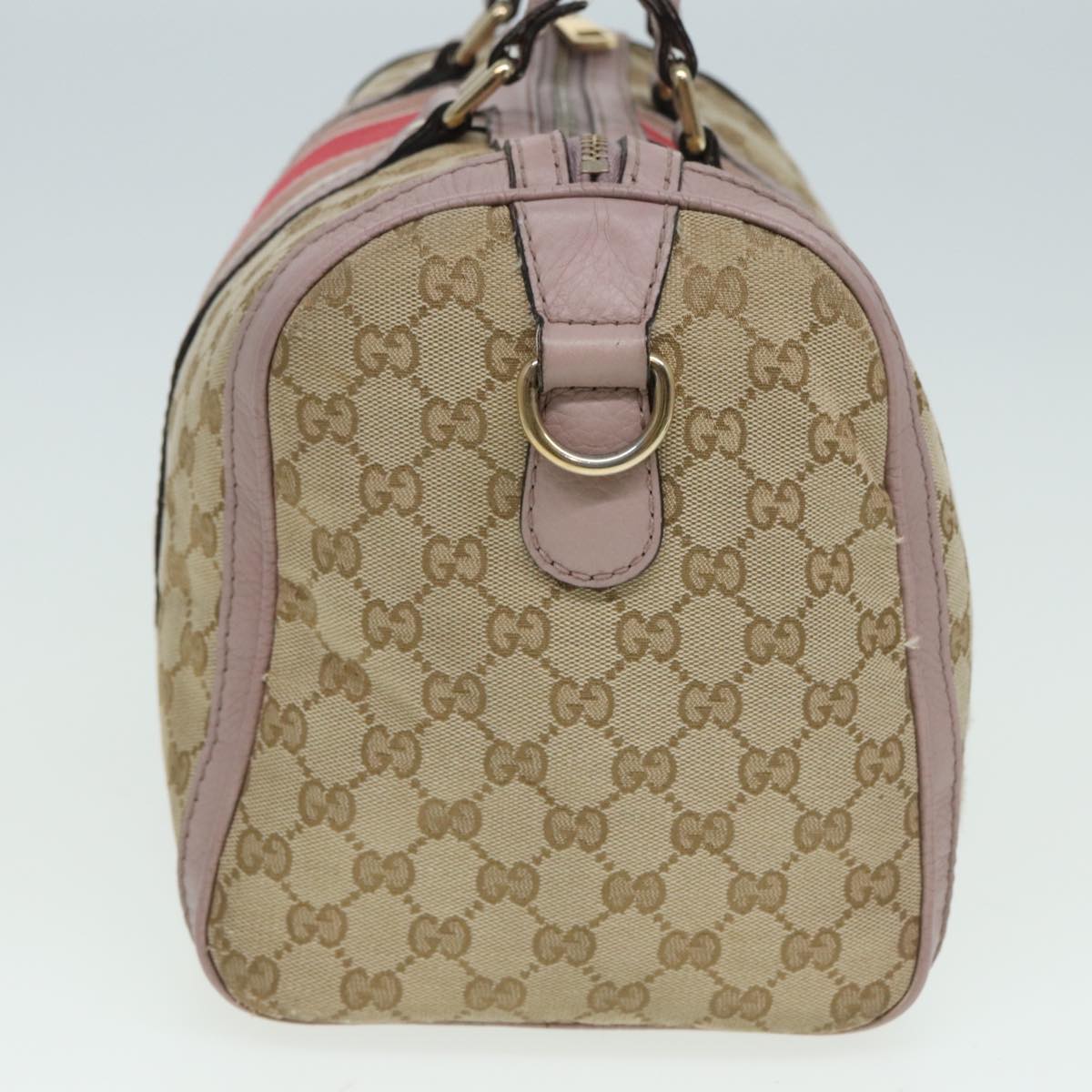 GUCCI GG Canvas Boston Bag 2way Beige Pink Auth 82022